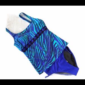 NEW! Gottex Tankini Blue Black 8 10 Tank High Cut